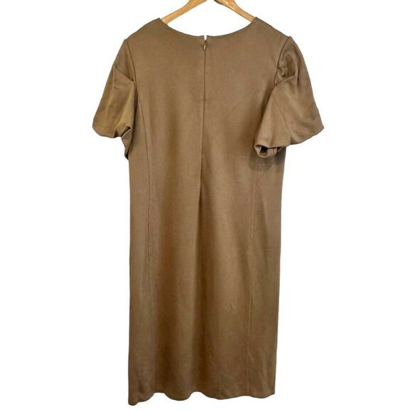 COS Tan Sheath Short Puff Sleeve Midi Dress - Picture 2 of 8